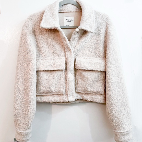 Abercrombie Fleece Crop Sherpa Jacket Cream Small - Picture 2 of 6